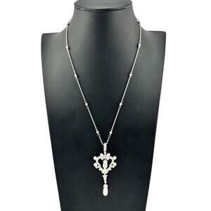 Ross 925 Sterling Silver Cubic Zirconia Faux Pearls Bridal Heart 18" Necklace